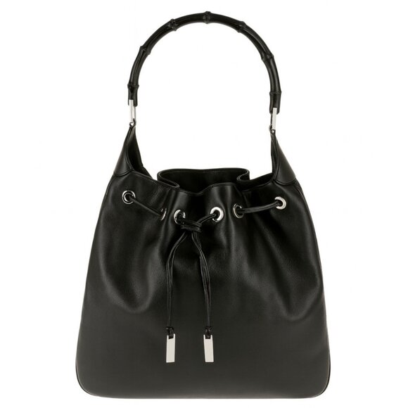Gucci Black Bamboo Drawstring Leather Shoulder Bag, Pre-owned - Picture 1 of 11